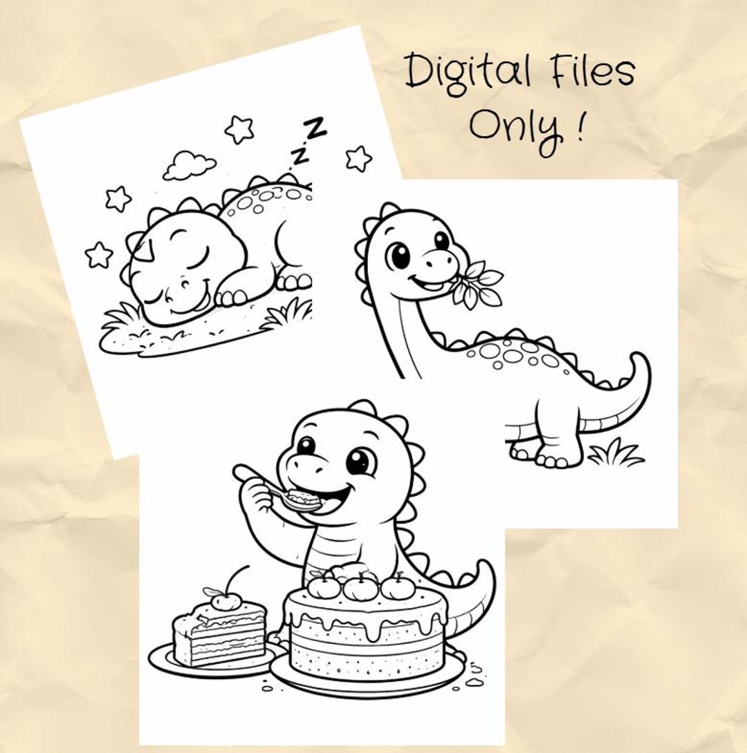Dinosaur Coloring Book for Kids – 20 Printable Pages PDF – Cute Dino ...