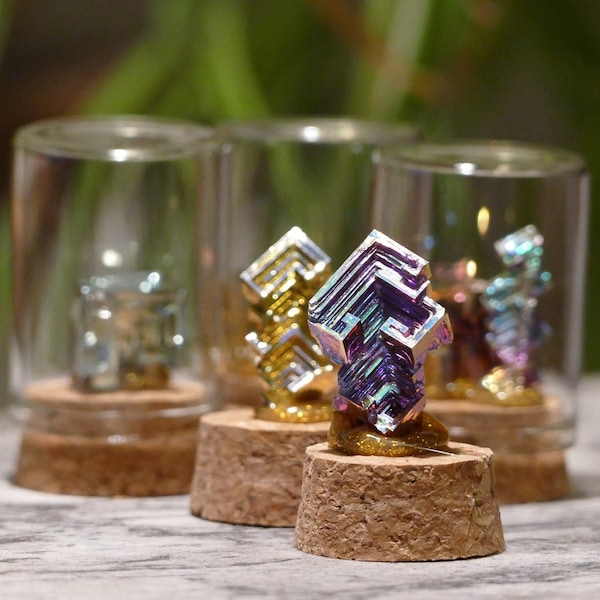 The bismuth flask, bismuth crystal in a glass flask, decoration, gift