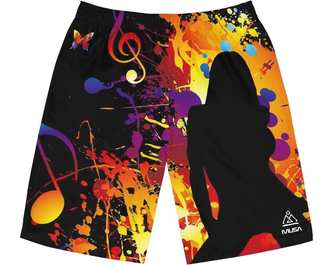 Summer clothes/pool party/dj, music, artist, art, musical notes, short pants for summer, Board Shorts (AOP).