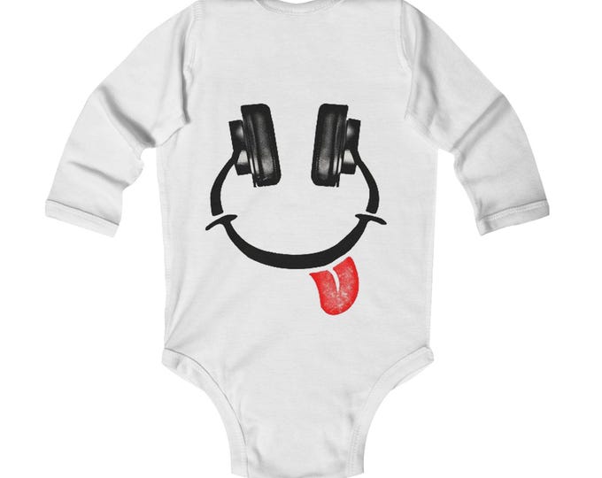 mocking face with headphones/ Dj. collection/ Infant Long Sleeve Bodysuit/different color/urban style