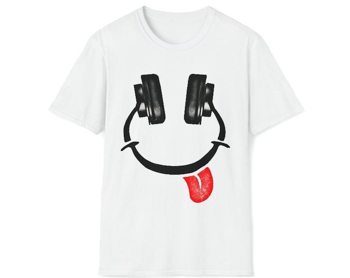 Mocking face with headphones/ music/Unisex Softstyle T-Shirt/color diferent/urban style