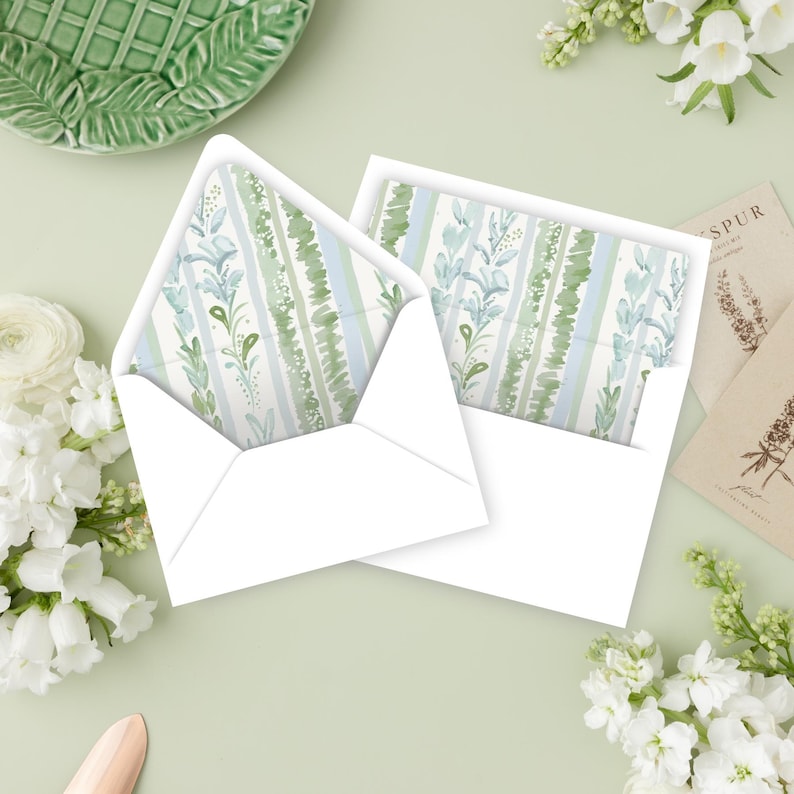 Sage Green Floral Envelope Liner: Watercolor Botanical Template ...