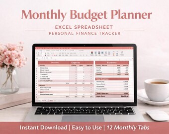Månadsbudgetplanerare i Excel-kalkylblad | Personlig ekonomiuppföljning (digital nedladdning)