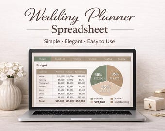 Kalkylblad för minimalistisk bröllopsplanerare | Budgetspårare, gästlista (digital nedladdning)