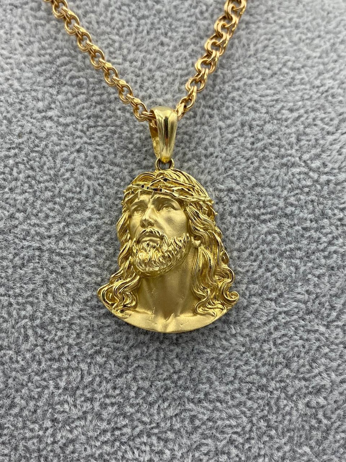 14K Gold Jesus Christ Medallion Necklace, Jesus Christ Pendant Necklace