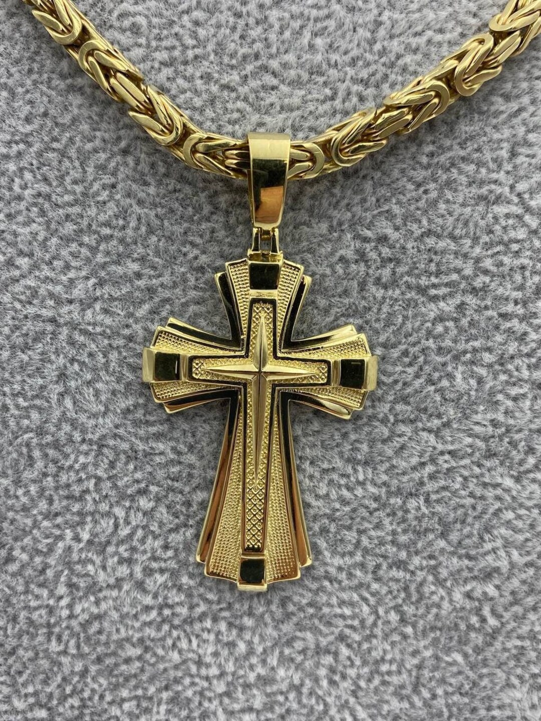 Men's Necklace, 14K Gold Cross Pendant for Men, Thick Gold Cross Chain