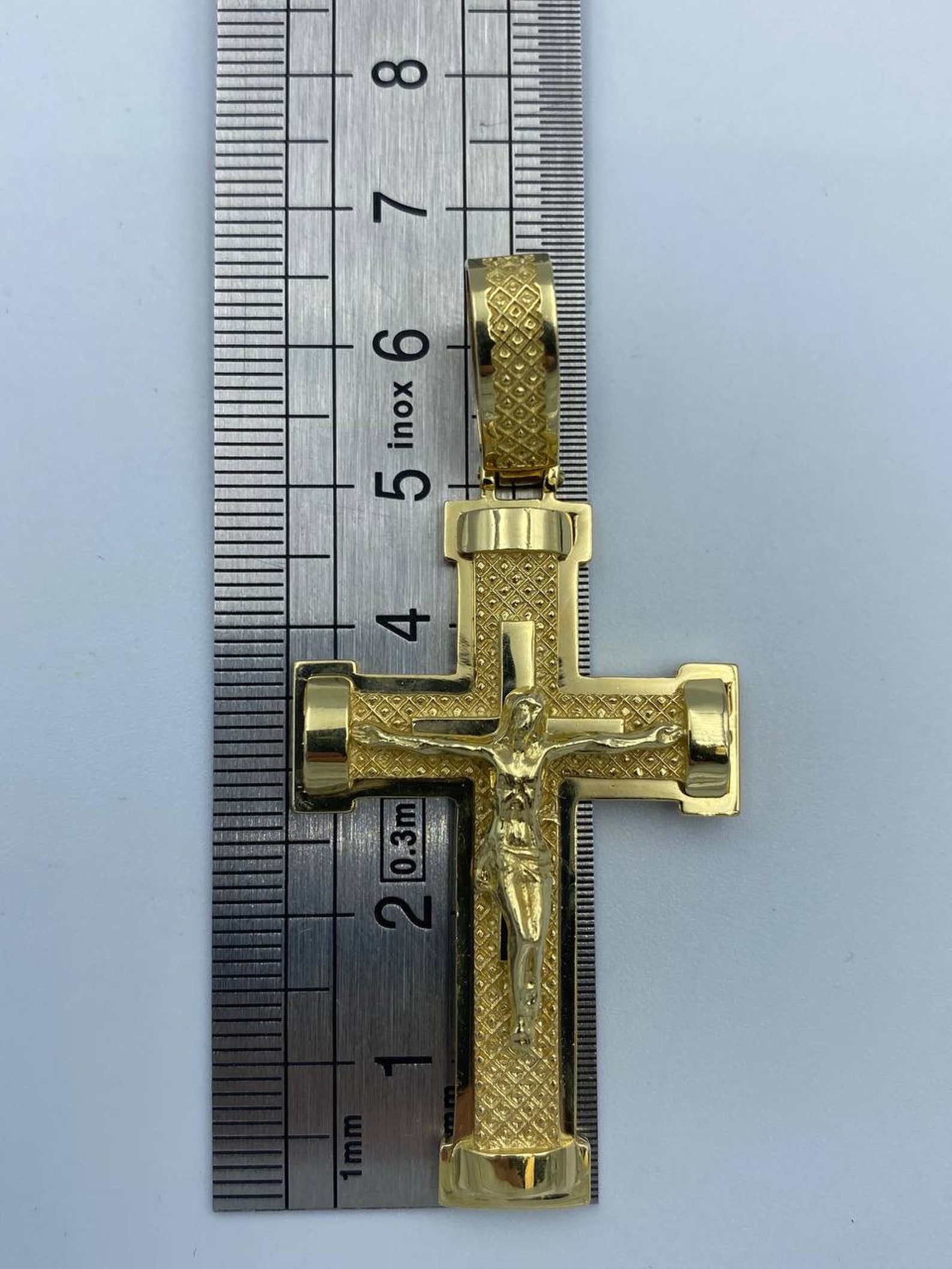 Men's Necklace 14K Gold Cross Pendant for Men Thick Gold Cross Chain