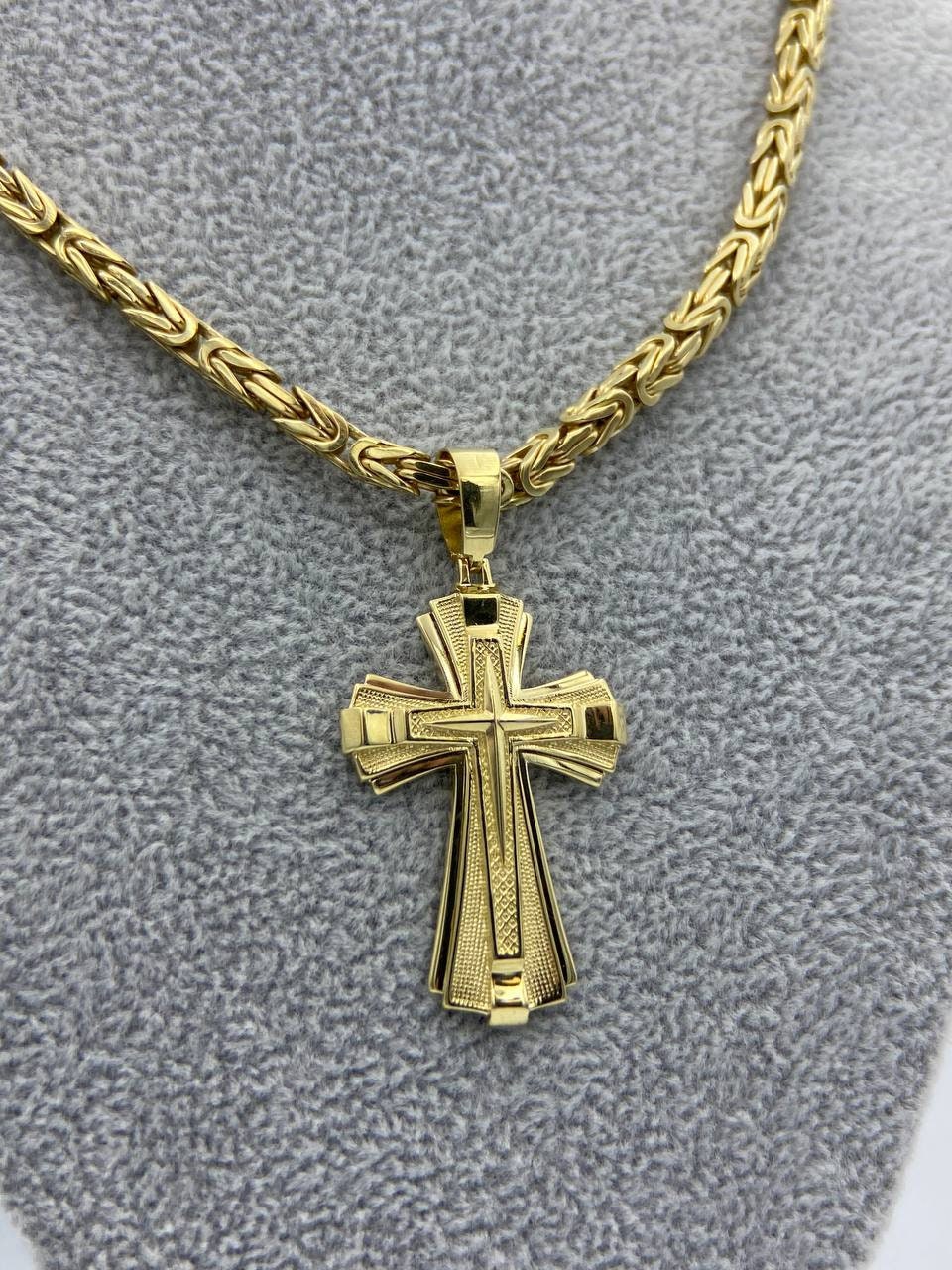 Men's Necklace, 14K Gold Cross Pendant for Men, Thick Gold Cross Chain
