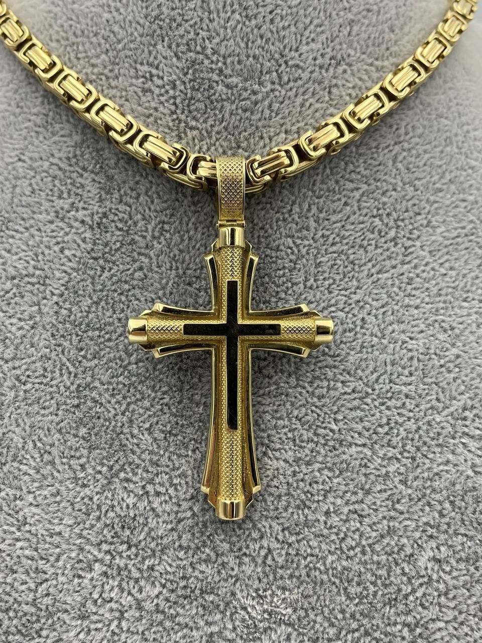 Gold Cross Necklace 14K Gold Cross Pendant for Men Orthodox Cross