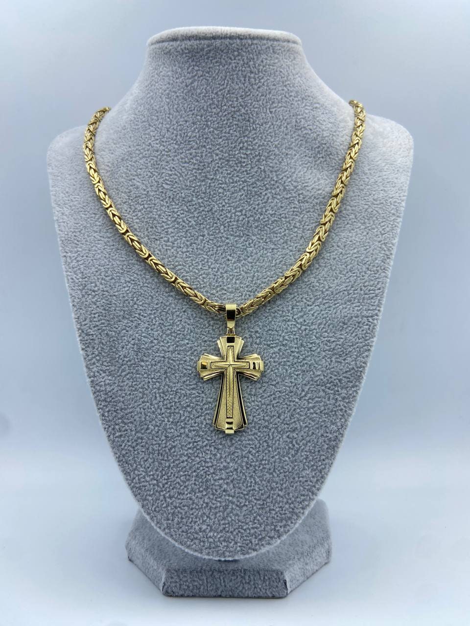 Men's Necklace, 14K Gold Cross Pendant for Men, Thick Gold Cross Chain