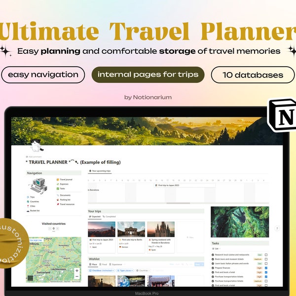 Travel Planner Notion Template | Notion Itinerary Template | Travel Organizer Notion Templates 2023 | Travel Budget Planner