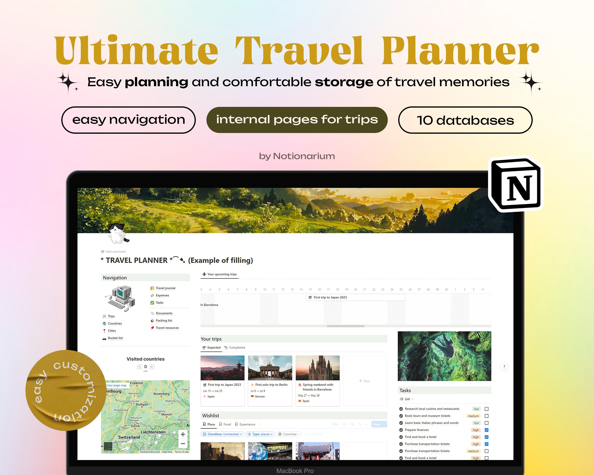 Travel Planner Notion Template Notion Itinerary Template Travel 