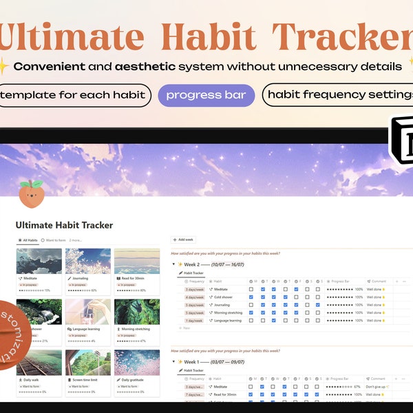 Notion Habit Tracker | Notion Template | Notion Dashboard | Notion Life Planner | Notion Planner | Digital Habit Tracker | Goal Tracker