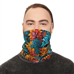 Breathable Neck Gaiter Psychedelic floral print rave gifts