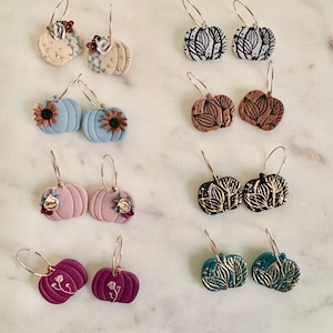Pumpkin Clay Earrings | handmade polymer clay earrings | polymer clay hoops | pumpkin floral earrings | fall jewelry