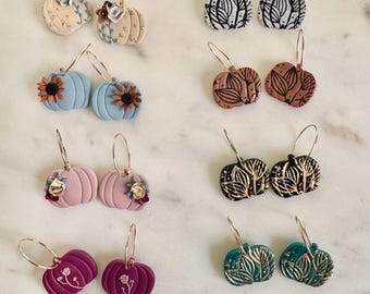 Pumpkin Clay Earrings | handmade polymer clay earrings | polymer clay hoops | pumpkin floral earrings | fall jewelry