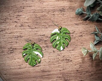 Monstera earrings | Thai constellation Monstera earrings | houseplant earrings polymer clay