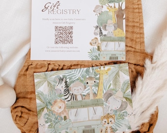 Editable Oh Baby Safari Baby Shower Gift Card Registry Invitation Insert Printable Jungle Baby Shower Wild Safari Card Template Sage Green