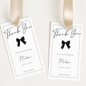 Editable Gift Tags Black Bow Bridal Shower Printable Black Tie Favor Labels Coquette Bachelorette Theme Hens Party Thank You Tags Bridal