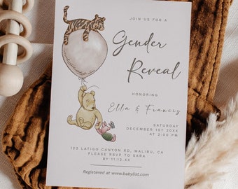 Editable Winnie the Pooh Gender Reveal Invitation: Classic Pooh (Digital Download)