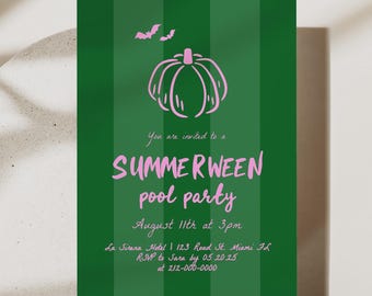 Editable Summerween Invitation Spooky Birthday or Bachelorette Weekend Itinerary  Halloween Fall Fun Pink Pumpkin Hand-drawn invitation