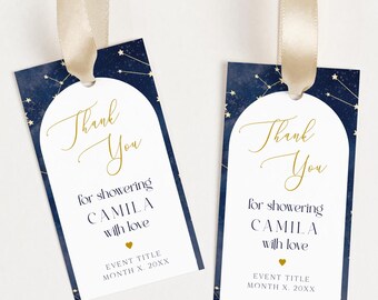 Editable Celestial Gift Tags Printable Starry Night Favor Label Bridal Shower Thank You Tag Invite Night Sky Baby Shower Constellation Theme