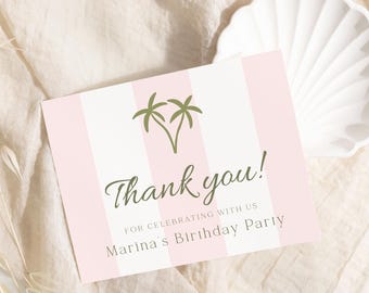 Editable Thank You Tent Card Beach Club Birthday Party Small Thank You Card Printable Summer Cabana Theme Birthday Bash Retro Palms Springs