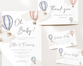 Hot Air Balloon Baby Shower Invitation Set: Printable, Editable (Digital Download)