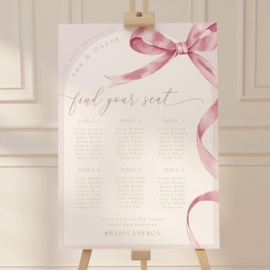Editable Coquette Seating Chart Sign Printable Pink Bow Baby Shower Seating Blush Pink Girl Baby Shower Sign Girl Seating Plan Template