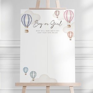 Editable Voting Poster Hot Air Balloons Gender Reveal Printable Template Instant Download Gender Guessing Game Sign Blue or Pink Boy or Girl