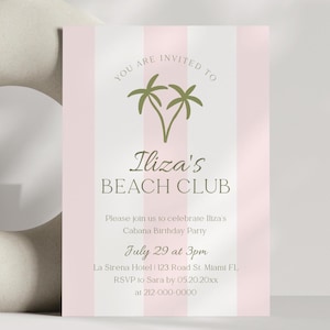 Editable Beach Club Birthday Invitation Printable Cabana Theme Birthday Bash Party Invite Retro Palms Springs Beach Party Summer Invite