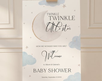 Editable Twinkle Twinkle Little Star Baby Shower Welcome Sign Printable Star Gender Reveal Welcome Sign Template Over the Moon Decorations