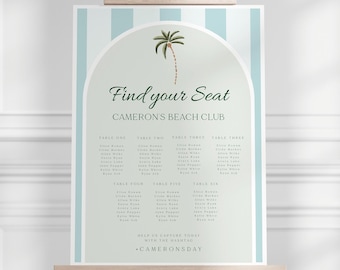 Editable Seating Chart Beach Club Birthday Printable Cabana Theme Birthday Bash Party Find Your Seat Plan Retro Palms Springs Summer Sign