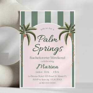 Editable West Palm Springs Bachelorette Weekend Invitation Printable Malibu Bride Cabana Theme Bridal Shower Palm Royale Retro Beach Club