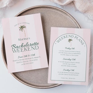 Editable West Palm Springs Bachelorette Weekend Invitation Printable Malibu Bride Cabana Hens Theme Palm Royale Invite Retro Beach Club