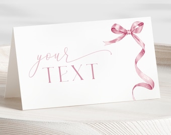 Editable Coquette Pink Bow Food Label: Baby Shower Buffet Card (Digital Download)