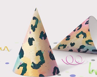 Printable Party Animal Birthday Party Hat Editable Birthday Hat Pattern Rainbow Cheetah Animal Print Safari Party Hat Pattern Decorations