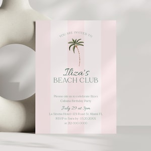 Editable Beach Club Birthday Invitation Printable Cabana Theme Pool Party Palm Springs Birthday Malibu Retro Beach Club Invite Palm Royale