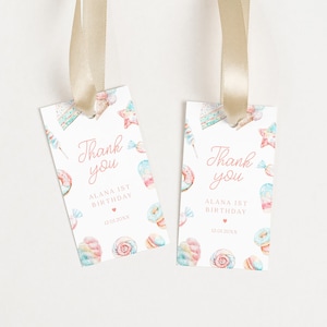 Editable Candyland Gift Tags Printable Favor Tag Template Donuts Birthday She is a Sweet One Birthday Girl Theme Food Sticker Drink Tag