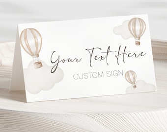 Editable Oh Baby Cream Hot Air Balloons Baby Shower Place Card Printable Food Label Sign Table Name Tent Fold Card Gender Neutral Decor