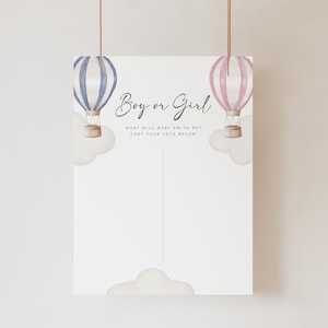 Editable Hot Air Balloons Gender Reveal Voting Poster Printable Template Instant Download Gender Guessing Game Boy or Girl Vote Cast