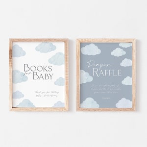 Editable Clouds Baby Shower Table Sign Bundle In the Clouds Books for Baby Table Decoration Diaper Raffle Printable Template Gender Neutral