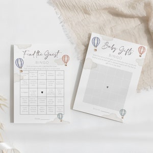 Editable Oh Baby Hot Air Balloons Baby Shower Printable Bingo Games Baby Bingo Template Find the Guest Bingo Editable Script Bingo Cards
