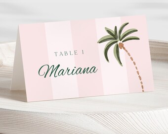 Editable Placement Card West Palm Springs Bachelorette Printable Bridal Shower Tent Card Malibu Bride Cabana Theme Buffet Card Beach Club