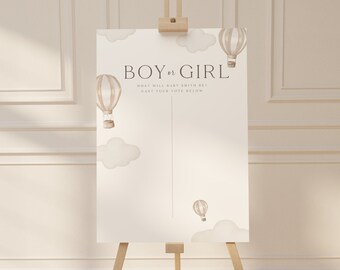 Editable Gender Reveal Gender Voting Sign Cream Hot Air Balloons Printable Sign Decor Voting Cast Banner Boho Sign Team Boy Team Girl Game