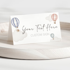 Editable Oh Baby Hot Air Balloons Baby Shower Place Card Printable Food Label Sign Template Table Name Tent Fold Card Gender Neutral Decor