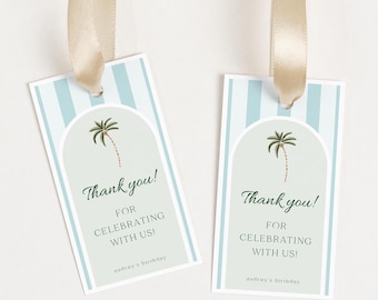 Editable Gift Tag Beach Club Birthday Printable Cabana Theme Birthday Bash Party Custom Favor Label Retro Palm Springs Buffet Thank You Tag