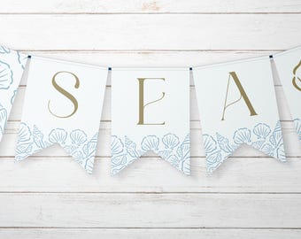 Editable Bunting Sea You Soon Baby Shower Theme Printable Coastal Baby Blue Gender Neutral Flag Banner Summer Beach Garland Ocean Baby Decor