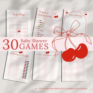 Editable Cherry Baby Shower Games Bundle Printable Cherry with Bow Theme Guest Guessing Games Baby Bingo Cherry Prints Coquette Theme