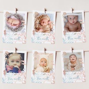 Editable Under the Sea Monthly Photo Banner Printable Over a Year Baby First Birthday Photo Garland Ocean Animal Baby Photo Milestone Cards